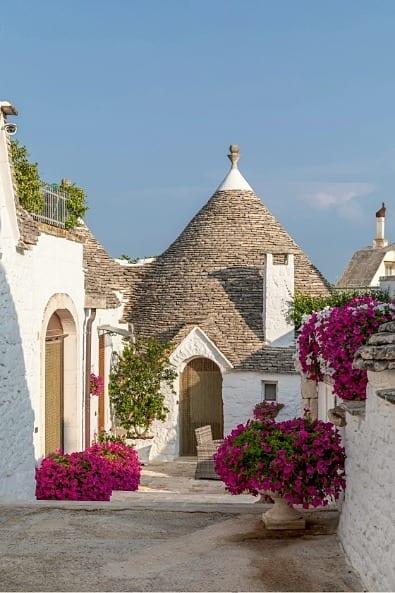 Corte di trulli in fiore ad Alberobello